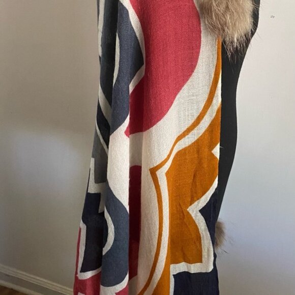 Colorful Cashmere Fur Trimmed Shawl - Picture 4 of 6